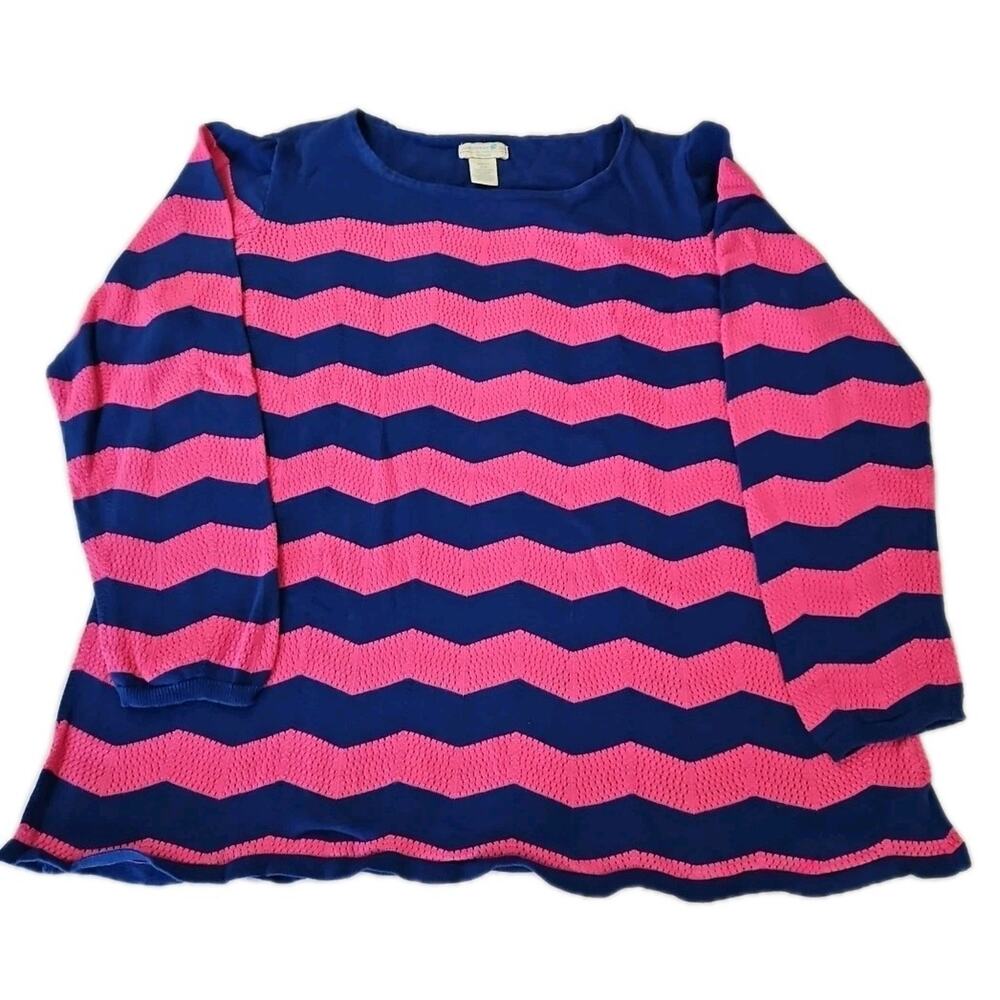 Caribbean Joe Womens Sweater Multicolor Size 2X 100% Cotton Long Sleeve Pullover